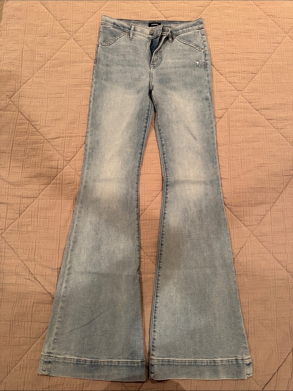 Express Light Wash Flare Jeans in Faded Blue